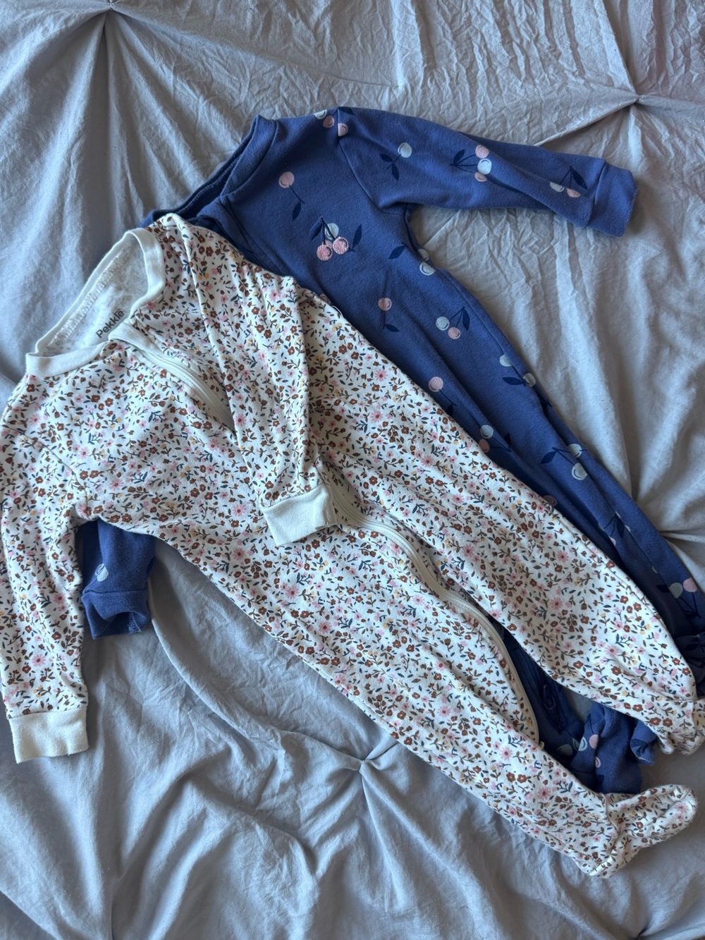 Pekkle Blue Cherry & Cream Floral Kids Pajama Sleepers - 2-Pack